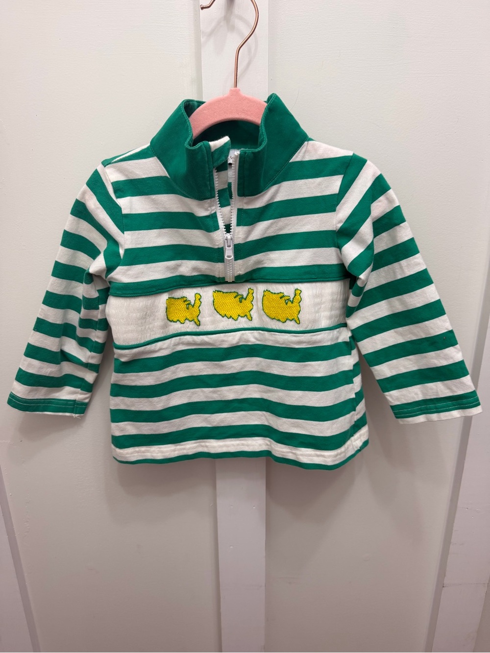 Green & White Striped Kids Long-Sleeve Masters smocked pullover size 2T